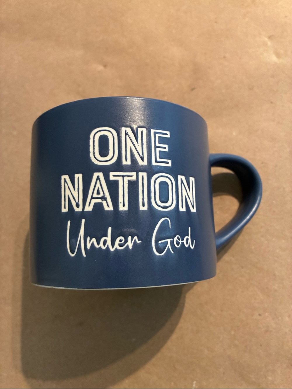 12oz Blue Ceramic 'One Nation Under God' Inspirational Mug